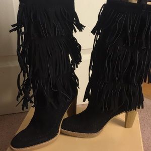 Micheal Kors Black Fringe suede boots